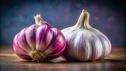 Obraz premium Gourmet garlic close-up. Minimalist food photography. Fresh, simple, raw.
