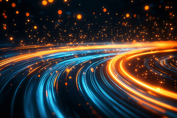 Abstract background of long explosure tale light on black ,Technology backgroud