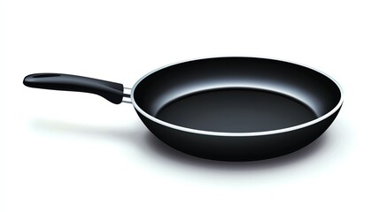 A sleek, black frying pan with a smooth surface, ideal for cooking various dishes, featuring a comfortable handle for easy maneuvering.