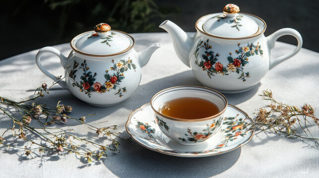 Creating romantic moments with an antique floral wreath tea set in a cozy home setting