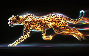 Naklejka premium Sleek Cheetah in Motion with Colorful Swirls