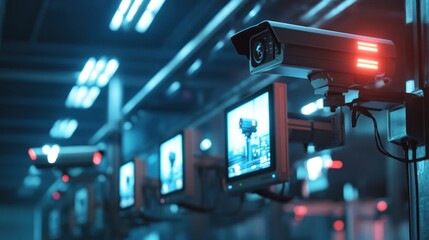 Cyberpunk Surveillance System: Futuristic Security Technology in a Neon-Lit Environment