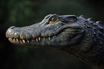 Obraz premium crocodile with its mouth closed, showcasing detailed scales and sharp teeth, exudes sense of calm yet fierce presence in its natural habitat