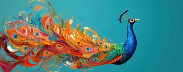 Fototapeta premium Vibrant Peacock with Colorful Feathers Displayed