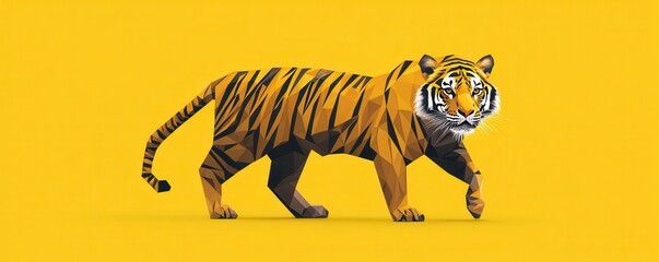 Bold Geometric Tiger with Stripes on Yellow Background