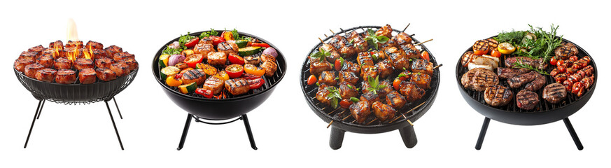 Collection of barbecues, grills Isolated On Transparent Background