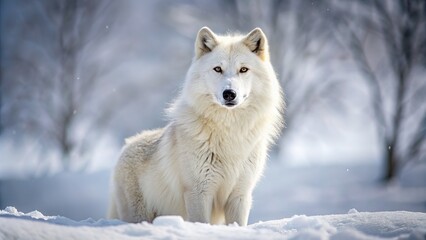 Obraz premium The stark beauty of an Arctic wolf in deep snow, revealed through the magic of long exposure.