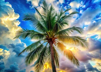 The sun-drenched sky showcases the elegant art of palm tree silhouettes.
