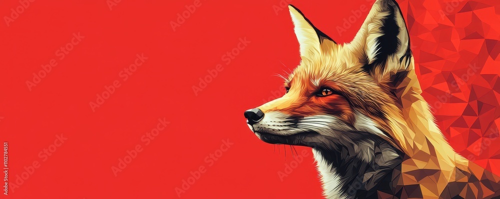 Poster fox with sharp angular shapes on vibrant background