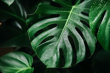 Close-up of a single leaf with water droplets, high detail, soft light and gentle green background, Houseplant Appreciation Day.