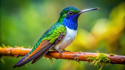 Obraz premium Whitenecked Jacobin, a blur of beauty in slow motion, perched on a branch.