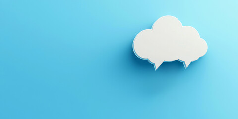 White speech bubble on a blue background.