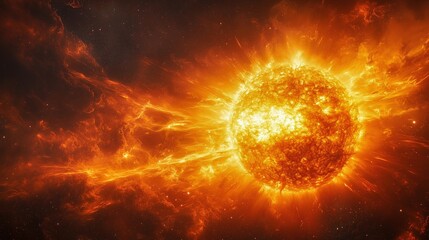 Obraz premium star with an intense orange and yellow glow, surrounded by illuminated clouds of dust