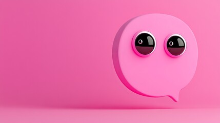 Fototapeta premium Pink speech bubble with large, glossy eyes on a matching background.