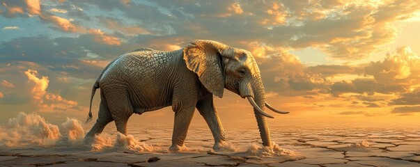 Fototapeta premium Surreal Elephant in a Dreamlike Landscape at Dusk