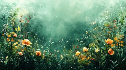 A vibrant, lush floral landscape filled with colorful flowers and greenery.