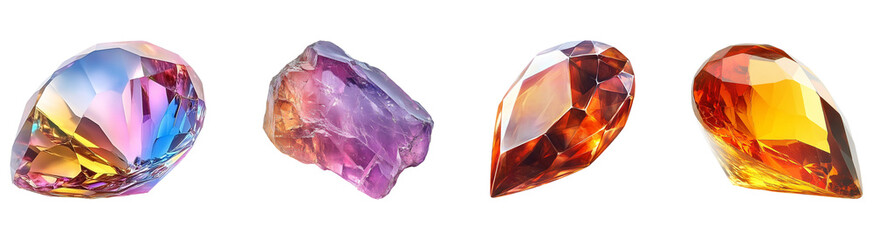 Fototapeta premium Collection Beautiful Gemstone Isolated On Transparent Background