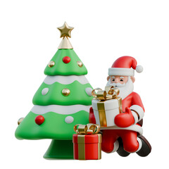Santa Claus placing gifts under a tree 3D Christmas Illustration
