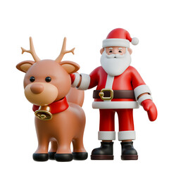 Santa Claus with reindeer by his side 3D Christmas Illustration