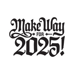 Handwritten brush-type lettering of Happy New Year 2025, Silhouette Calligraphy typography.