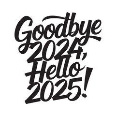 Handwritten brush-type lettering of Happy New Year 2025, Silhouette Calligraphy typography.