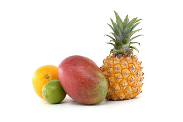 Vibrant Assortment of Tropical Fruits on White Background