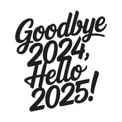 Handwritten brush-type lettering of Happy New Year 2025, Silhouette Calligraphy typography.