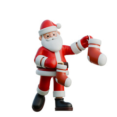 Santa Claus hanging a stocking 3D Christmas Illustration