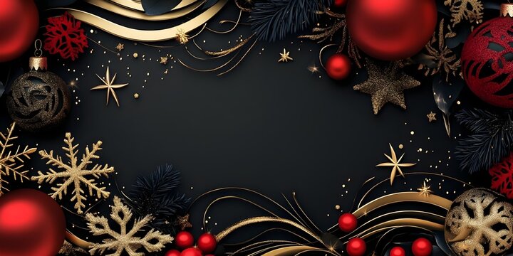 Christmas banner with luxurious patterns and metallic accents, central area in matte black for elegant text placement