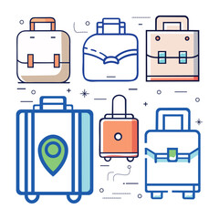 Travel Luggage, suitcase collection set. Compile of travel bags.