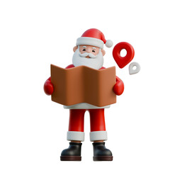 Santa Claus holding a map with a surprised face 3D Christmas Illustration