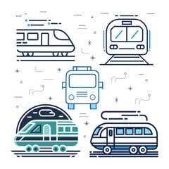 Set of travel train icons. Minimal flat graphic transport symbol.