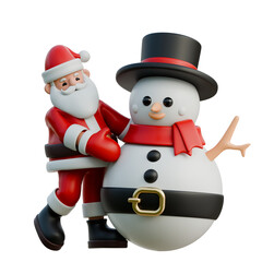 Santa Claus hugging a snowman 3D Christmas Illustration