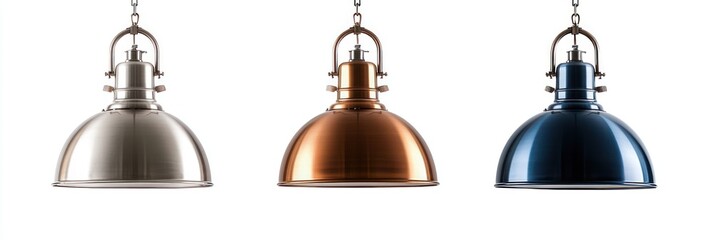 Three Industrial Style Pendant Lamps in Different Metal Finishes