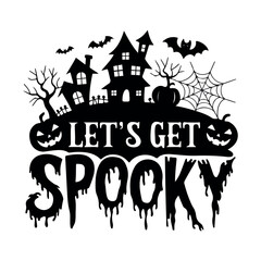 Happy Halloween Silhouette lettering calligraphy typography with bats, spiders, and pumpkins. Vector