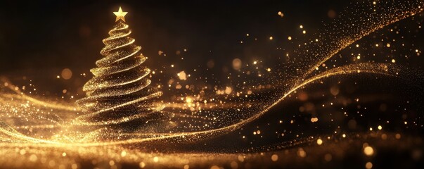 Elegant Christmas Tree Silhouette with Golden Sparkles