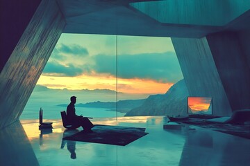 person watching tv at the beach