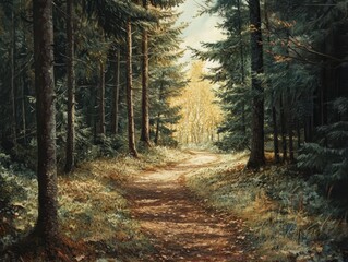 Obraz premium Exploring a Secluded Forest Trail Tall Pine Trees Nature Serene Environment Natural Beauty Peaceful Escape