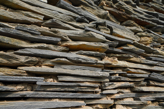 Close up of the wall of Paiwan People's Slate House in Taiwan Scenic Area of China Ethnic Museum