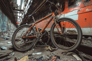 broken bike accident under rail train rayways wheels old rusty