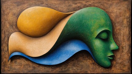 Obraz premium Abstract Representation of a Female Face in Soft Colors and Flowing Lines, Highlighting Emotion and Beauty in Artful Form