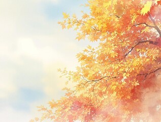 Artistic rendering of fall foliage in watercolor style, foliage, rendering