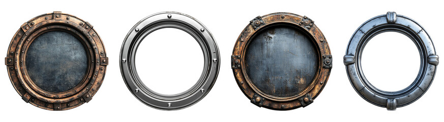 Collection Boat Ship Porthole Isolated On Transparent Background