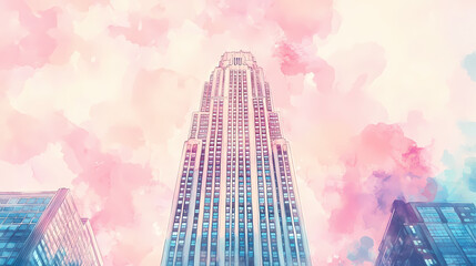 watercolor deco skyline