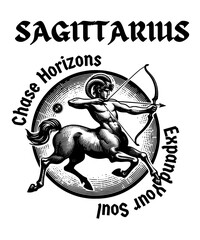 Celebrate the free-spirited Sagittarius with a design that encourages exploration. Design vector illustration for T-shirts, mugs, typography, poster and more. Zodiac characteristic.
