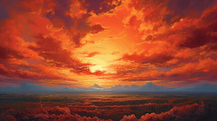 Fototapeta premium Looking at the red sun in the evening