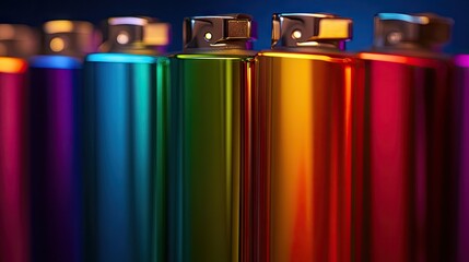Fototapeta premium Vibrant Colorful Lighters in a Row with Shiny Metallic Finish