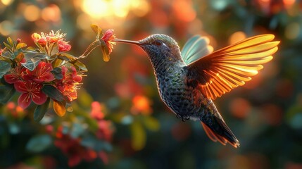 Fototapeta premium hummingbird and flower