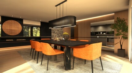 Modern Dining Room Design with Orange Accents