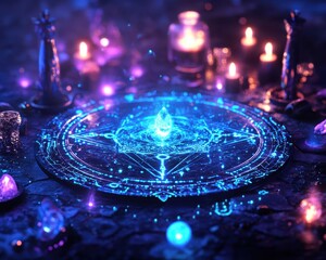 Wicca personalized rituals, glowing ritual tools and holographic spell elements, creating an intimate, serene, and futuristic atmosphere